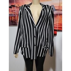 Stizzoli, Italy Size 52/US 2X Black & White Striped Women's Blazer Jacket NEW #F